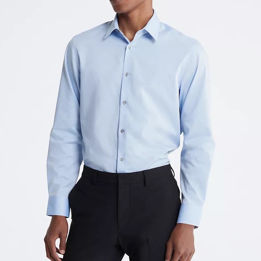Calvin Klein Men’s Steel Slim Fit Solid Herringbone Button-Up Dress Shirt